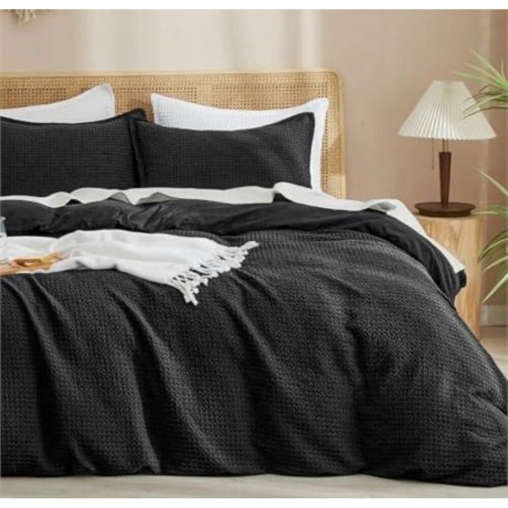 PHF Waffle Weave Duvet Cover Set California King, No Snagging Ultra Soft Luxury
